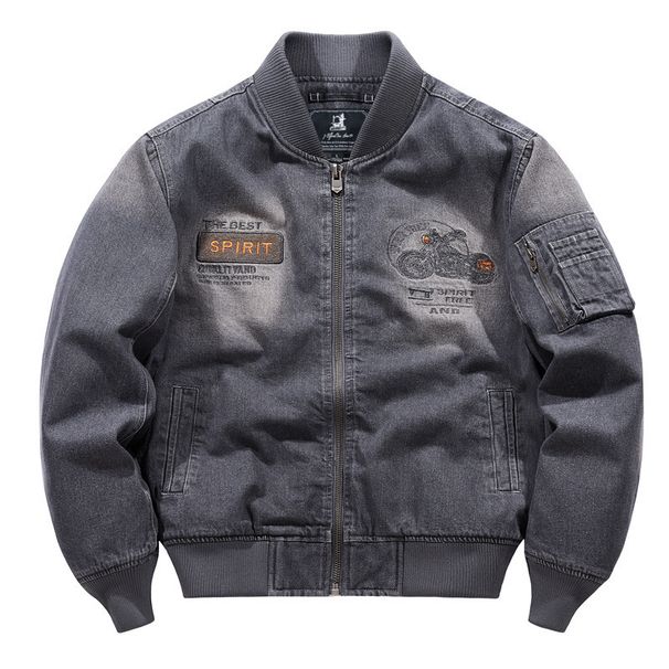 2025 Autumn Winter New American Flight High Street Heavy-duty Vintage Stand Collar Motorcycle Style Denim Jacket Coat_viptrois.com