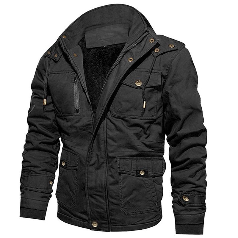BOY BOY Cross-Border Supply Coat Hooded Multi-Pocket Cotton Workwear Tough Guy Jacket Men's Retro Fleece-Lined_viptrois.com