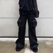 Men's and women's urban black casual trousers, trendy men's and women's same three-dimensional pockets and micro-flare zipper overalls_viptrois.com