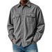 Men's Retro Workwear Shirt – Loose Fit Long Sleeve Pocket Shirt For Casual & Outdoor (Khaki/Navy/Black)_viptrois.com