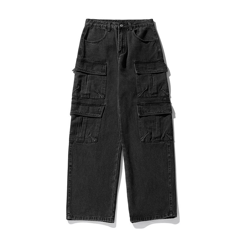 Men's Clothing Hanlu Women's Workwear Style Distressed Washed Jeans Women's Spring New Three Dimensional Pocket Design Denim Trousers_viptrois.com