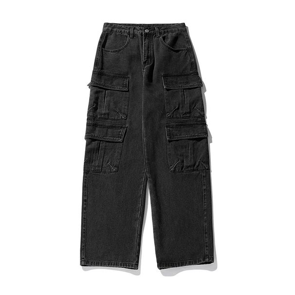 Men's Clothing Hanlu Women's Workwear Style Distressed Washed Jeans Women's Spring New Three Dimensional Pocket Design Denim Trousers_viptrois.com