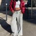 Europe, America 2026 New American Retro Striped Embroidered Sports Casual Pants Loose Men's And Women's Double Waist Fake Two Sweatpants_viptrois.com