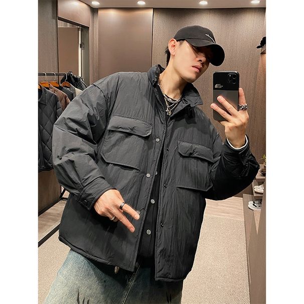 Authentic Autumn Winter Stand Collar Solid Color High-end Feel Three-dimensional Pocket Lightweight Down Jacket Men_viptrois.com