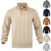 Men's Stylish Embroidered Henley Long Sleeve Pullover - Lightweight Cotton Blend, Casual & Versatile (Caramel, Khaki, Black, Gray, Navy)_viptrois.com
