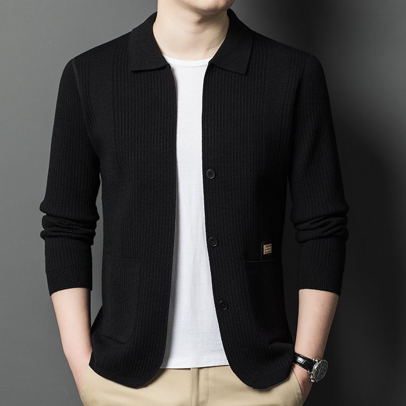 "Men's Solid Color Knit Cardigan – Minimalist Crewneck Sweater (Lightweight Spring Layering, Relaxed Fit, Casual & Versatile)"_viptrois.com