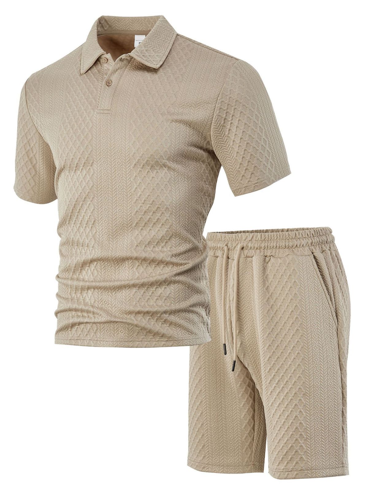 Men's Jacquard Polo Shirt & Shorts Set - Breathable Summer Outfit For Casual & Sports | Quick-Dry & Anti-Wrinkle Fabric_viptrois.com