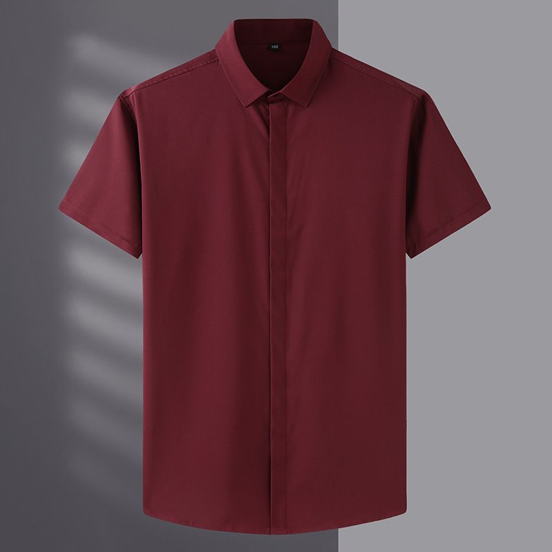 Men's Clothing Plus Size Summer New Large Size Men's Short Sleeved Shirt Fat Guy Large Loose Casual Thin Solid Color Stretch Shirt Men Fat_viptrois.com