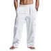 Men's Casual Cotton And Linen Pants Style Wrinkled Textured Drawstring Elastic Waist Wide Leg Workwear Beach Pants_viptrois.com