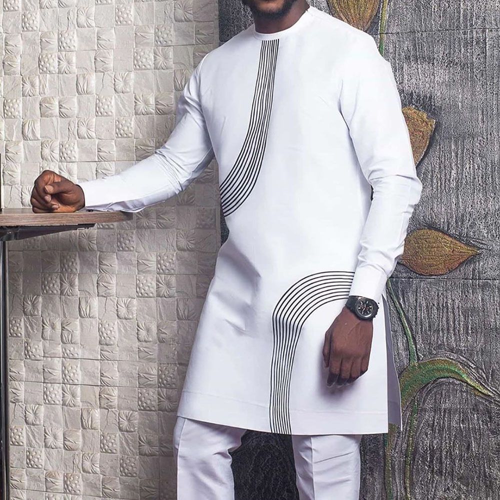 Men's Moslem AliExpress Cotton White Robe Youth Casual Crewneck Shirt 946810_viptrois.com