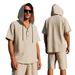 Men's Clothing Linen Hooded Shirt Shorts Set - Loose Fit Summer Beachwear Casual Short Sleeve Outfit_viptrois.com