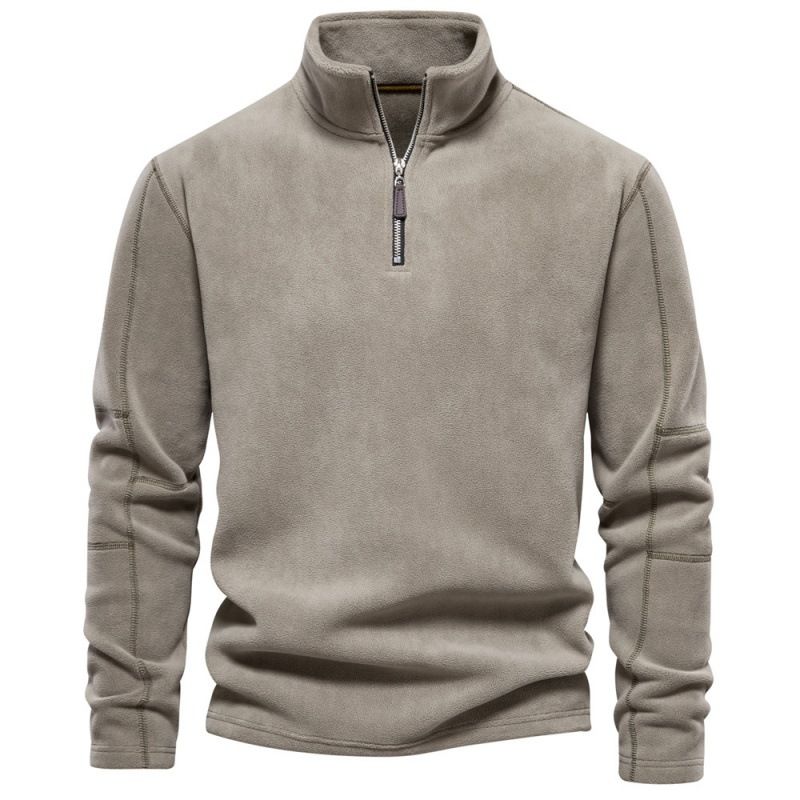 Men's Autumn And Winter New Style Stand Up Collar Half Zip Long Sleeved Sweatshirt Cross Border Trend Leisure Solid Color Men's Polar Fleece Top_viptrois.com