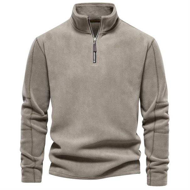 Men's Autumn And Winter New Style Stand Up Collar Half Zip Long Sleeved Sweatshirt Cross Border Trend Leisure Solid Color Men's Polar Fleece Top_viptrois.com