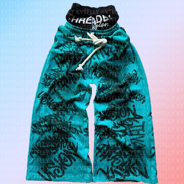 Men's Clothing New Popular Printed Wide Leg Pants Fake Two Piece Youth Hip Hop Pants_viptrois.com