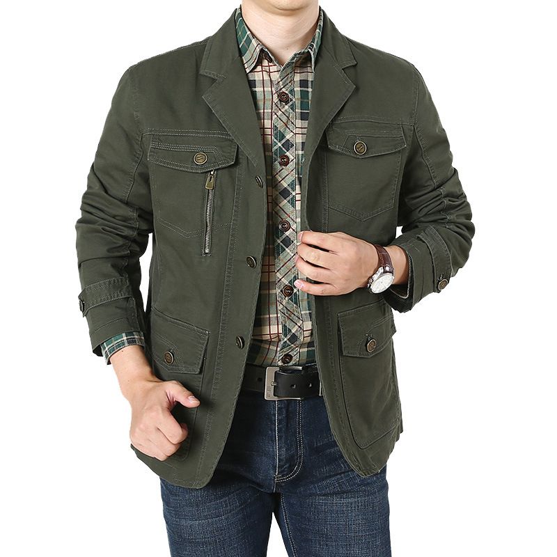 Men's Clothing Men's Cotton Blazer Jacket - Classic Slim Fit Business Casual Suit Coat, Breathable & Machine Washable, Khaki & Army Green_viptrois.com