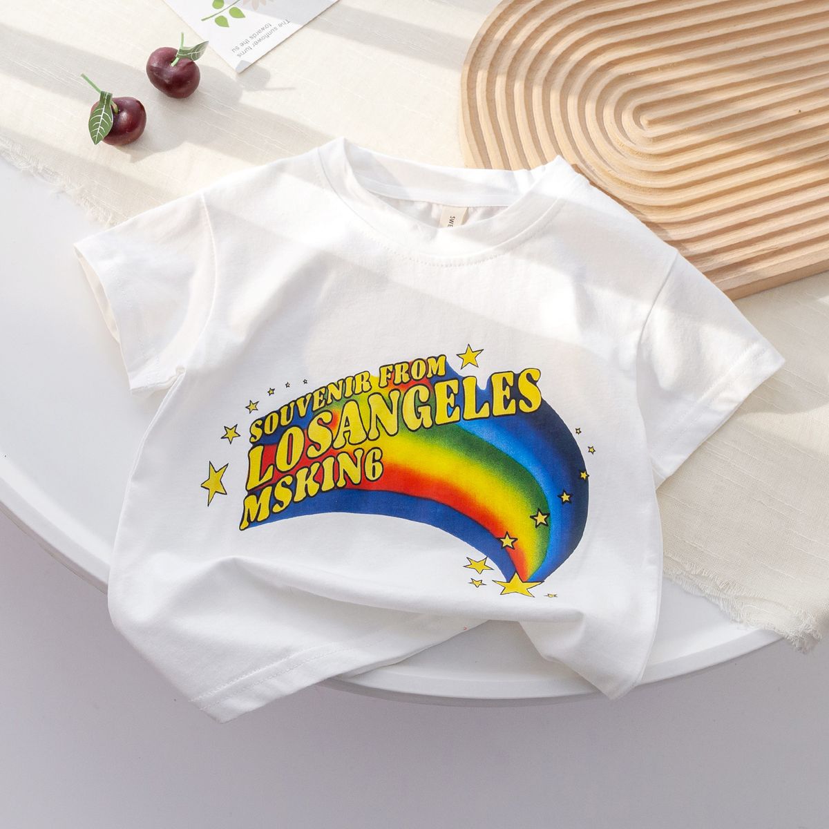 Children's Short Sleeved Summer New 2025 Girls T Shirt Baby Girl Rainbow Cartoon Short Sleeved Korean Version Top Children's Clothing T Shirt_viptrois.com