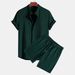 Men's Casual Short Sleeved Shirt And Shorts Set Solid Color Fashion Multi Color Bamboo Wrinkle_viptrois.com