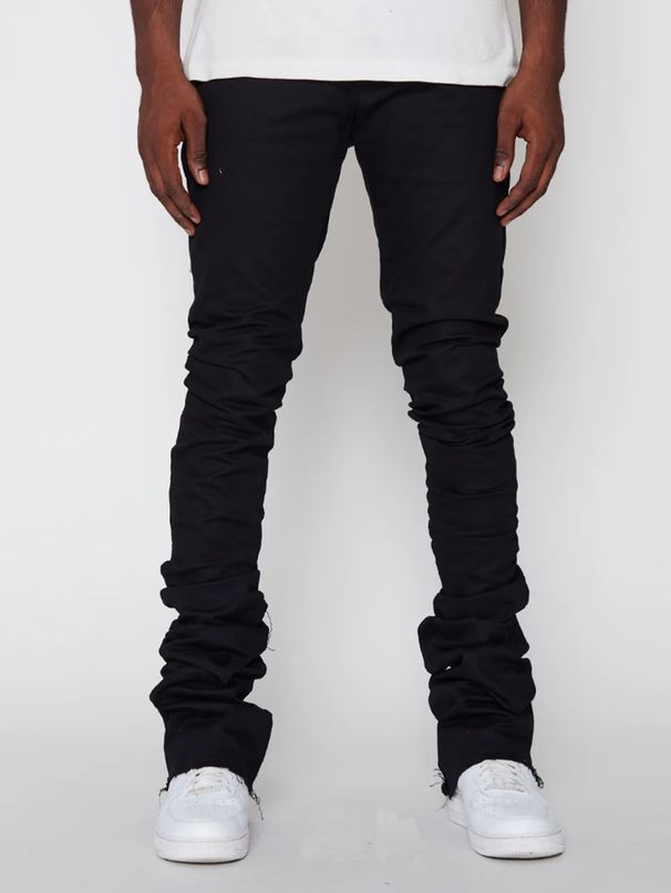 Cross-Border New Men's Straight-Leg European And American Street Fashion Ins Hot-Selling Elastic Patchwork Denim Stacked_viptrois.com