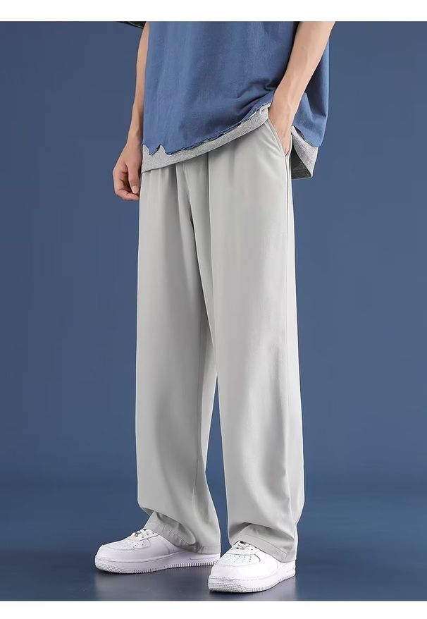 2026 Summer Men's Ice Silk Pants, Thin Straight Loose Breathable Casual Trousers, Youth Trendy Sports Pants_viptrois.com