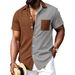 Men's Retro Large Check Casual Shirt Two Tone Short Sleeved With Pockets New_viptrois.com