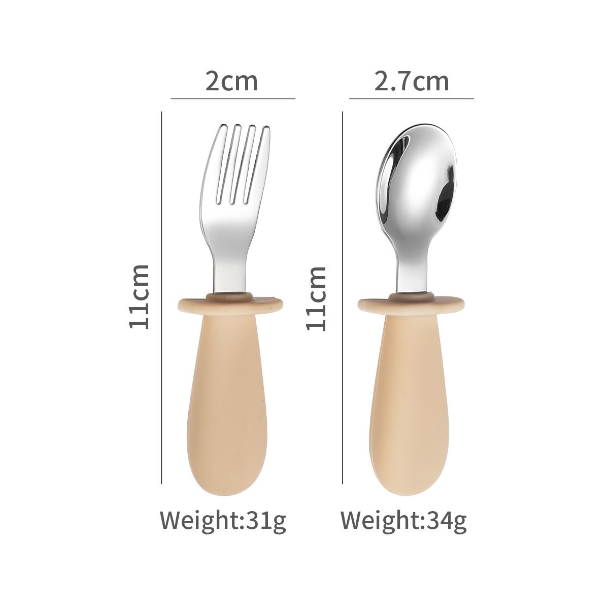 Mother & Kids Silicone Short Handle 316 Stainless Steel Children's Knife, Fork And Spoon 3 Piece Set Infant Eating Spoon Portable Tableware_viptrois.com