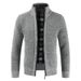 Men's Zip-Up Cardigan Sweater - Warm Fleece Lined Knit Jacket With Stand Collar, Casual Long Sleeve Pullover For Autumn & Winter_viptrois.com