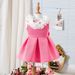 Foreign Trade Cross Border European And American Summer New Cute Girls Light Dress Small And Medium Children's Lace V Neck Bow Dress_viptrois.com