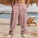 Men's Linen Striped Casual Trousers - Loose Fit Breathable Pants For Sports & Everyday Wear_viptrois.com