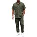Men's Short Sleeve Stand Collar Shirt & Pants Set – Lightweight Polyester, Trendy Casual Outfit (S-Xxl, 7 Colors)_viptrois.com