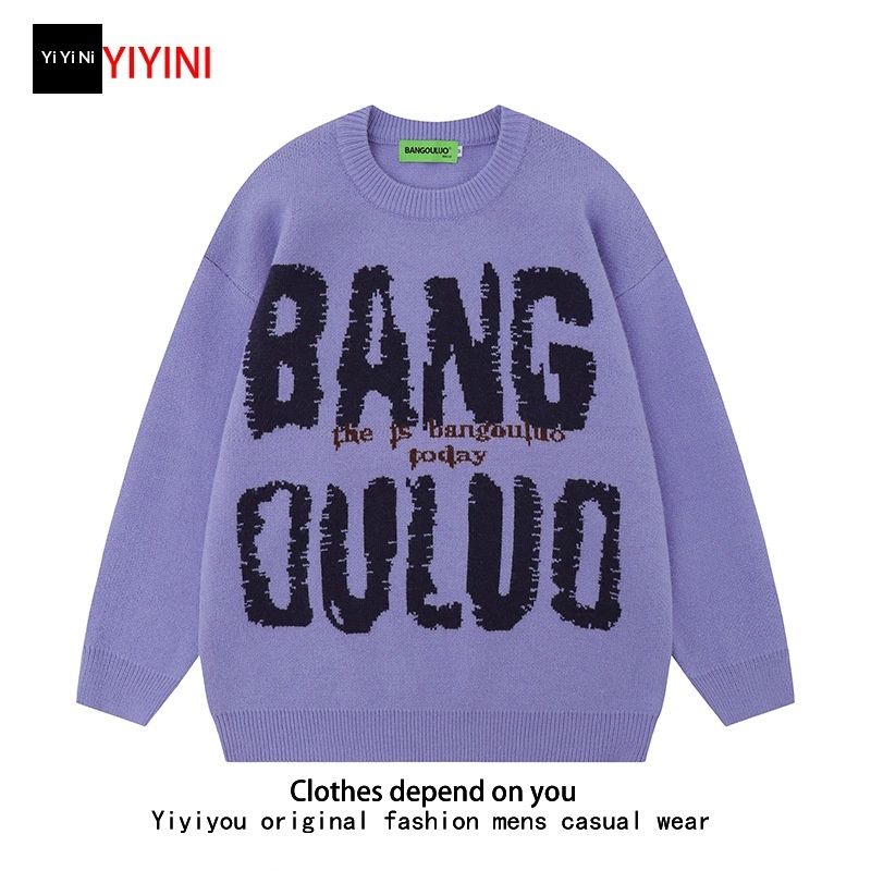 Loom European And American Street Letter Base Unisex Trendy Loose Japanese Retro Pullover Wool Lazy Style Knitted Sweater_viptrois.com