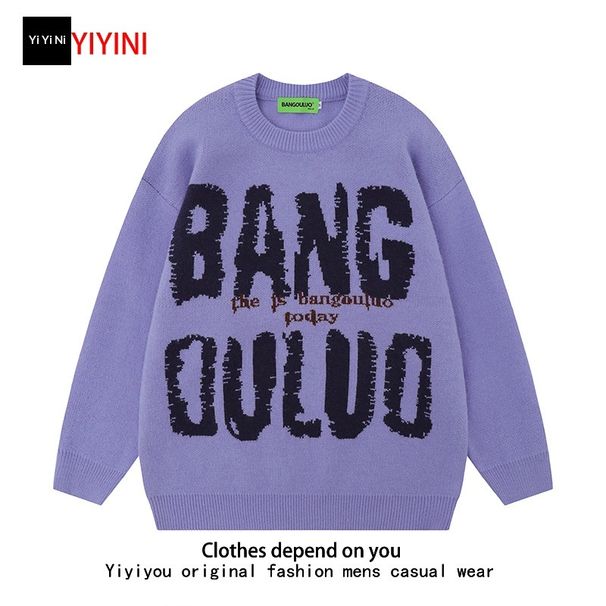 Loom European And American Street Letter Base Unisex Trendy Loose Japanese Retro Pullover Wool Lazy Style Knitted Sweater_viptrois.com