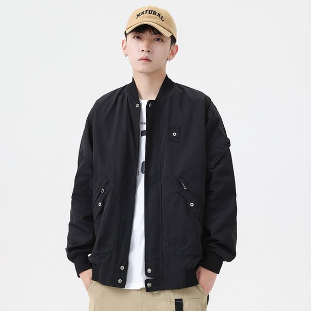 American Casual Workwear For Men, Loose Fit, Plus Size, Black, Japanese Style, Versatile Bomber Jac, New Baseball_viptrois.com