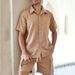 Men's Clothing Textured Vacation Shirt Casual Fashion Short Sleeved Shorts Suit_viptrois.com