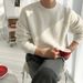 Men's Fashion Crewneck Sweater – Korean-Inspired Relaxed Fit Knit Top For Casual Layering_viptrois.com