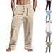 Men's Clothing Men's Casual Linen Trousers Autumn Winter Straight Leg Sporty Loose Fit Button Detail Trendy Beachwear_viptrois.com