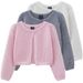 Mother & Kids Girls' Lace Round Neck Knit Cardigan - Lightweight Summer Baby Toddler Open Front Cover-Up (White, Pink, Dark Gray) - Sizes 90-130cm_viptrois.com