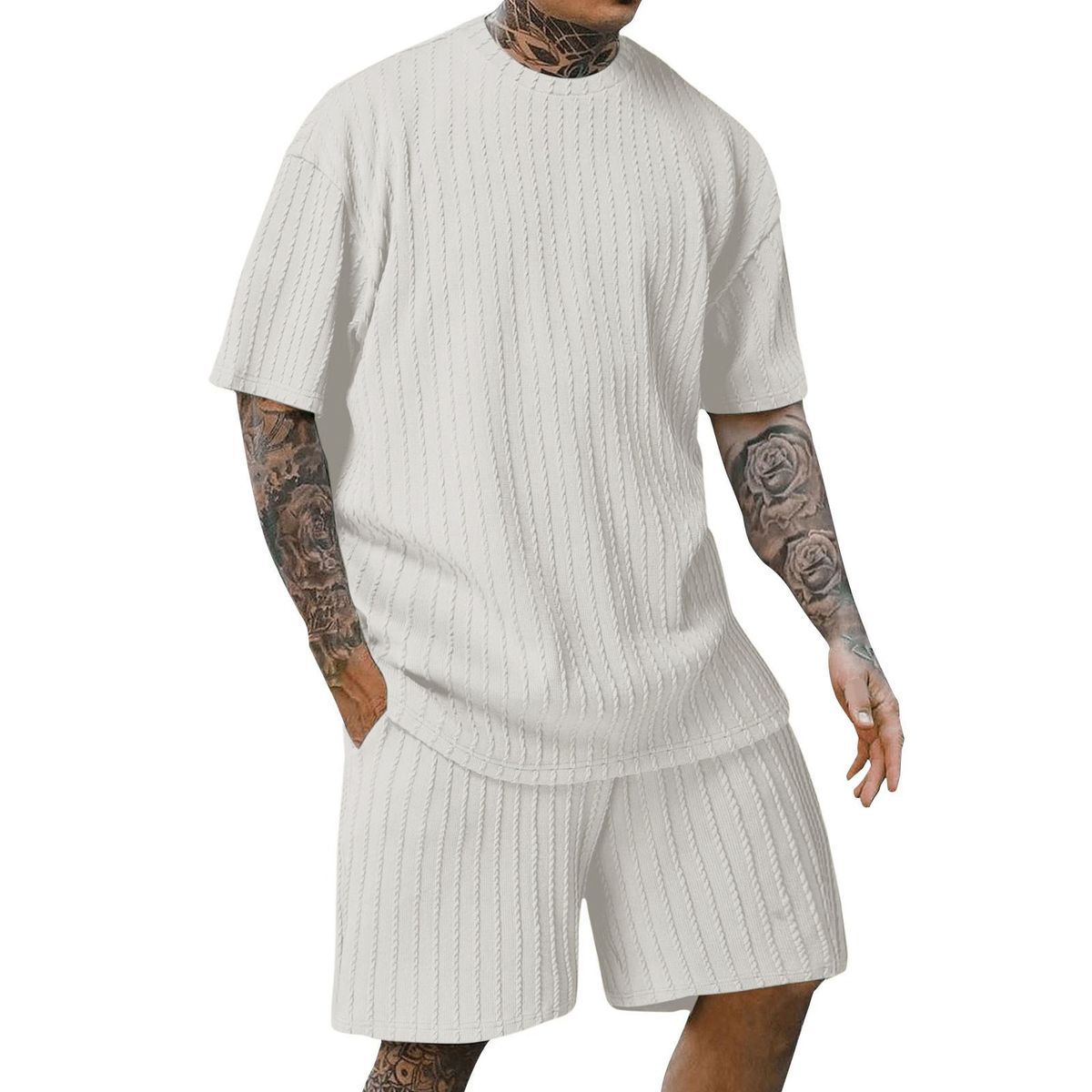 Men's Clothing Summer Fashion Casual Sports Men's Suit Short Sleeved Comfortable Quick Drying Solid Color Two Pieces Set_viptrois.com