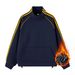 Men's Fleece American Striped Three-bar Loose Stand-up Neck Sweater Jacket_viptrois.com