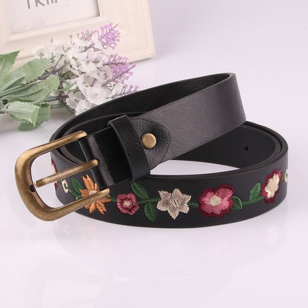 New embroidered flower decorated women's belt, retro belt, fashionable women's classic Chinese style skirt_viptrois.com