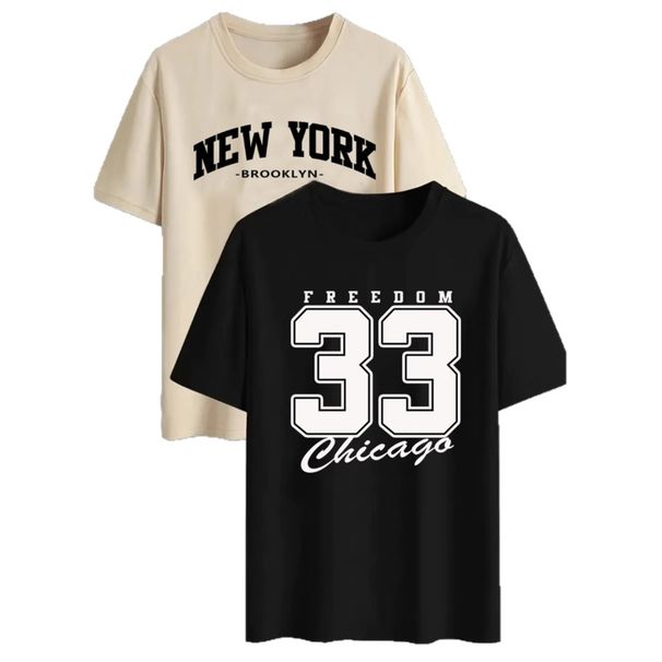 Cross Border Trade 2 Pack Men's American Fashion Trendy T Shirts, Casual Style, New York Letter 33 Number Print_viptrois.com