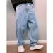 Retro Light Blue Wide Leg Dad Jeans For Men Trendy Heavily Washed Slimming Loose Fit Version_viptrois.com