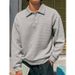 Men's Clothing Polo Shirt Solid Color Texture The United States Men's Lapel Long Sleeved Polo Shirt Tops_viptrois.com