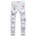 Loom European American High Street Trendy Brand Ripped English Embroidery Printed Black And White Slim Fit Small Straight Leg_viptrois.com