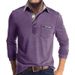 Men's Long Sleeve Polo Shirt - Striped Contrast Collar Casual T-Shirt, Stretch Cotton Blend For Fall & Spring (S-XXXL, 12 Colors)_viptrois.com