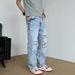 Men's Street Style Casual Ripped Straight Leg Jeans Loose Fitting Distressed Pants American Style Spring Summer_viptrois.com