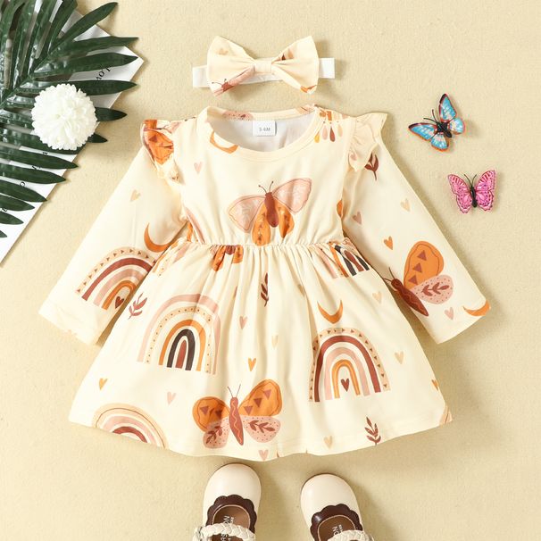 Babies' clothes 0-2 years old baby giraffe print dress flying sleeves long-sleeved casual skirt bow headband_viptrois.com