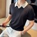 New Recommended Summer Short Sleeve POLO Shirt High Elasticity Striped Lapel Thin Two-piece Knitted Short Sleeve Polo Shirt_viptrois.com