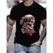 Camiseta Negra Manga Corta Para Hombres Con Diseño Calavera Elementos La Bandera Estadounidense, Estilo De Verano_viptrois.com