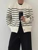 Women's Striped Knit Cardigan Sweater - Long Sleeve Casual Button Front Open Coat, Soft & Comfortable, Trendy College Style_viptrois.com