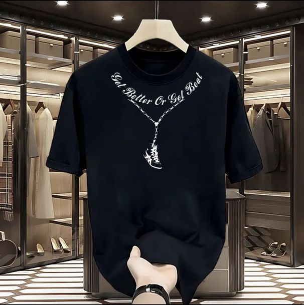 Men's Clothing Fashion Brand Heavyweight Simple Short-Sleeved T-Shirt Men's Spring And Summer Casual All-Match Wine Red Round Neck Short-Sleeved Top_viptrois.com